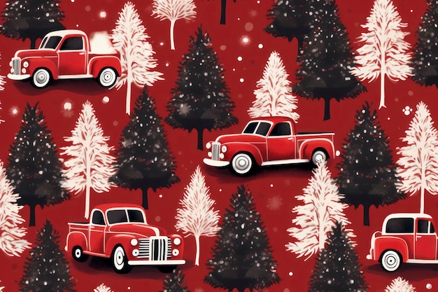 Photo red christmas truck pattern