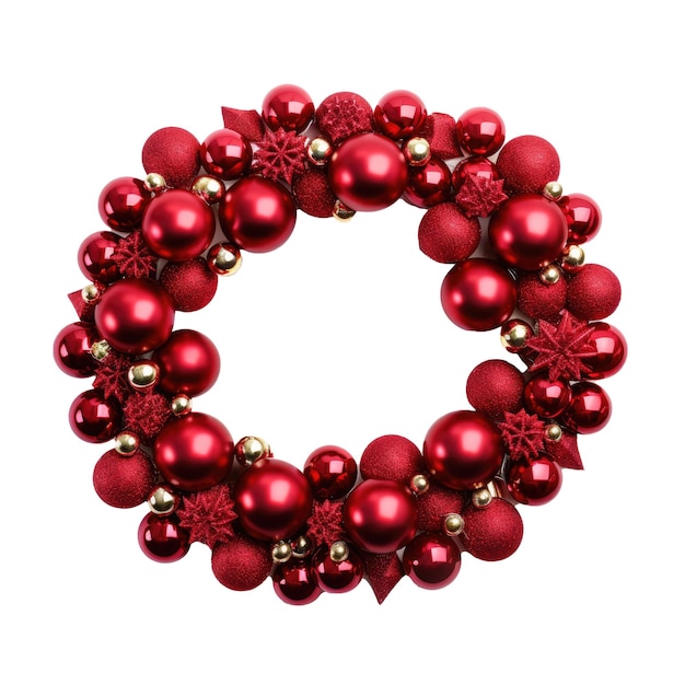 Red Christmas wreath with balls on a white background Christmas design