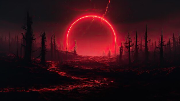 Red Circle Amidst Dark Forest