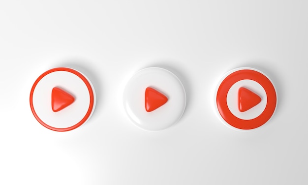 Red circle collection colored round play button on pastel background Concept of video icon logo for play clip audio playback 3d rendering Play interface symbol social media and website posts