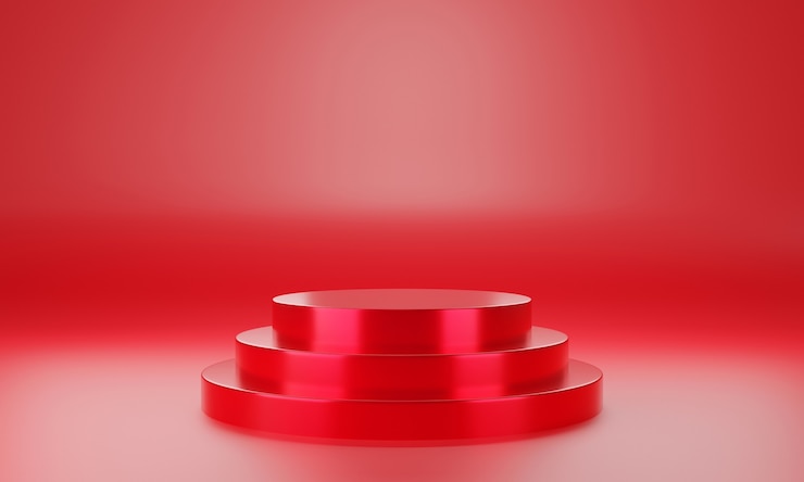 Photo red circle product display stage or blank podium pedestal background 3d rendering