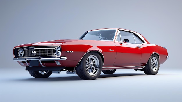 Photo a red classic car from the 1960s with a white background the car is a muscle car with a long hood and a short trunk