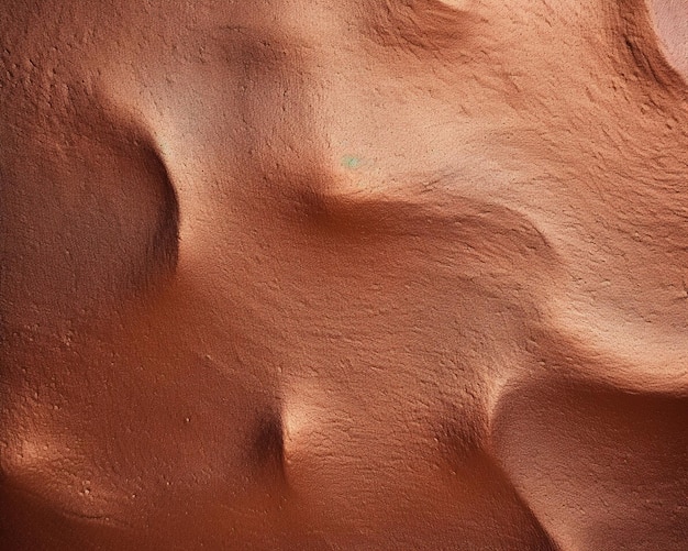 a red clay wall with a green leaf on it