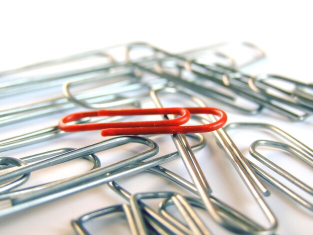 Red clip among silver clips