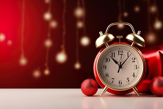 Foto orologio rosso tempo per il concetto di acquisto natalizio spazio rosso vuoto per il conto alla rovescia del testo