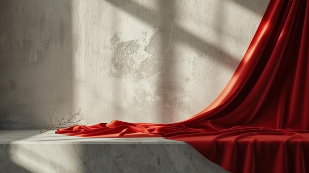 red cloth spread from the wall