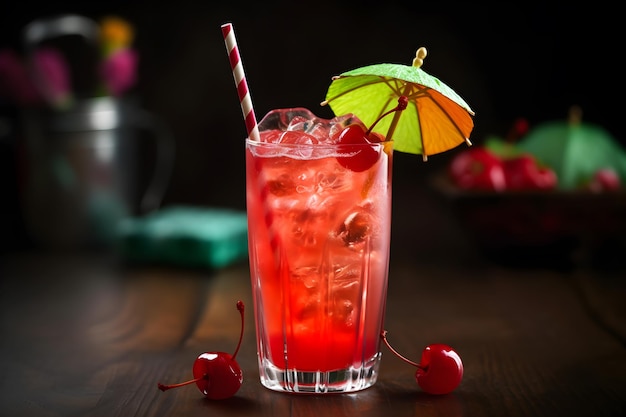 A red cocktail with a straw and a straw