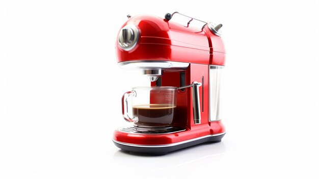 Photo red coffee machine on white background generative ai