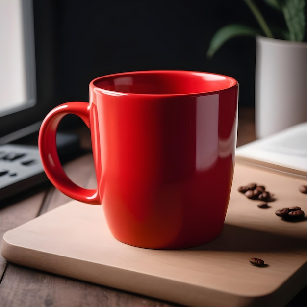 Photo red coffee mug mockup