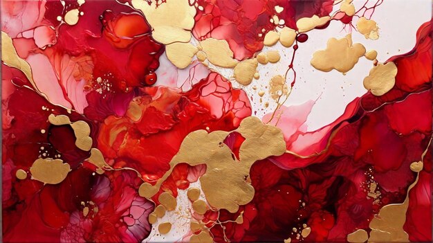 Red color alcohol ink painting colorgel