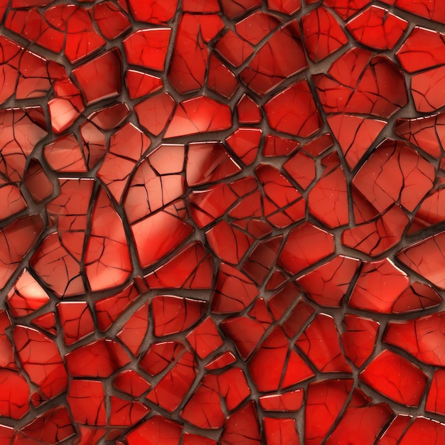 赤い色の割れたガラスの質感のシームレスパターン