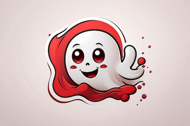 A red color ghost logo with a cute and playful expression floating against a stark white paper background