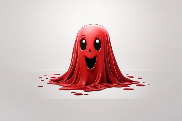 A red color ghost logo with a cute and playful expression floating against a stark white paper background