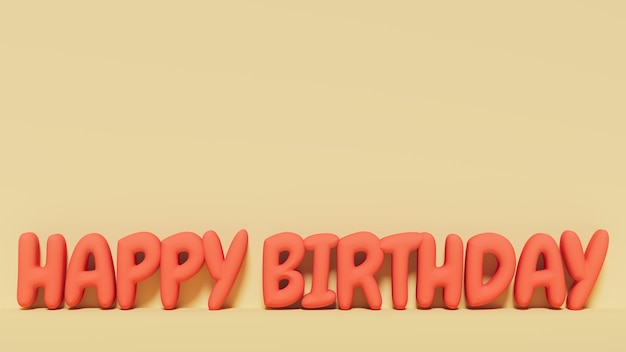 Red color happy birthday text on light yellow background congratulations theme 3d rendering