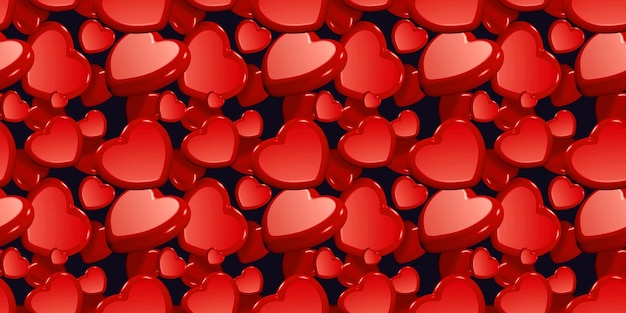 Photo red color heart background 3d romantic seamless pattern with red heart 3d romantic design for greeting valentine day card