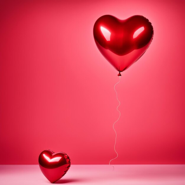 Red color heart shaped balloon isolated on red background