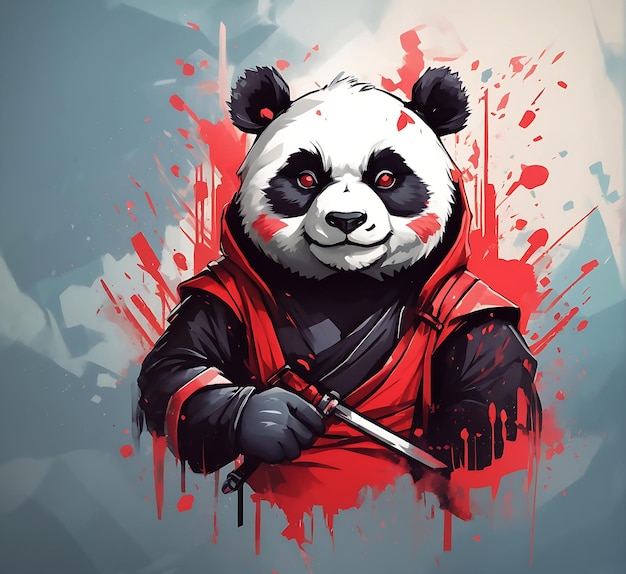 Foto illustrazione di panda a faccia di diavolo in stile color rosso isometrico con risoluzione 4k