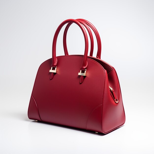 red color ladies handbag in white background ai generated