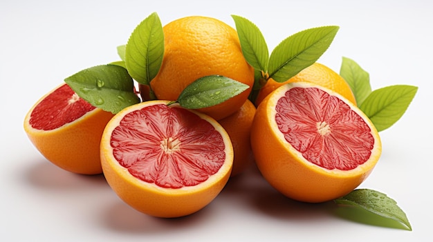 апельсины красного цвета и листья изолированы на белом фоне