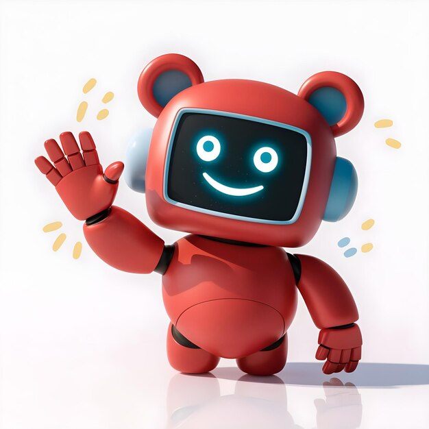 Photo red color playful cute and happy toy robot android 3d rendering ai generated