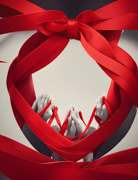 The red color ribbon concept art for world HIV AIDS day awareness banner post background wallpaper