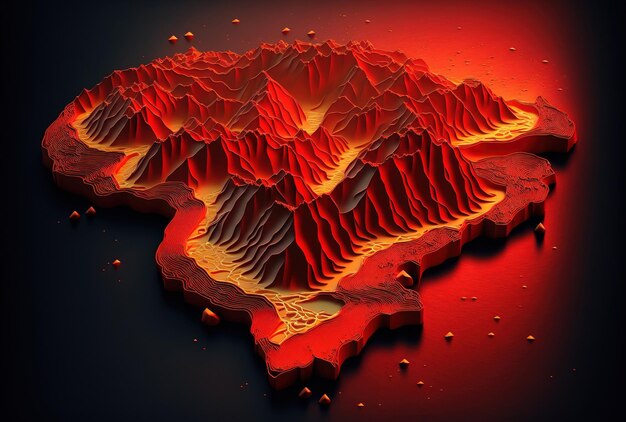 赤く着色された地形図のデザイン