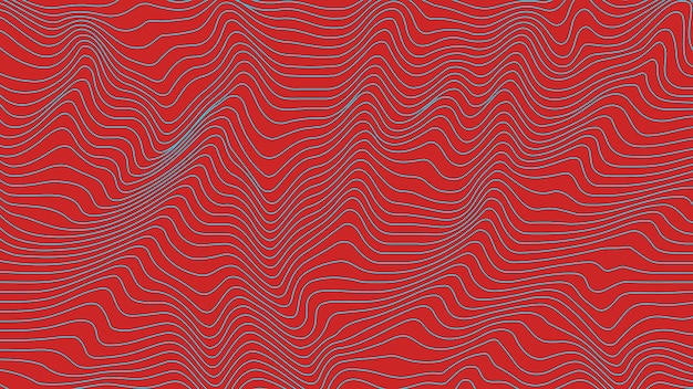 Red colorful curvy geometric lines wave pattern texture on colorful background