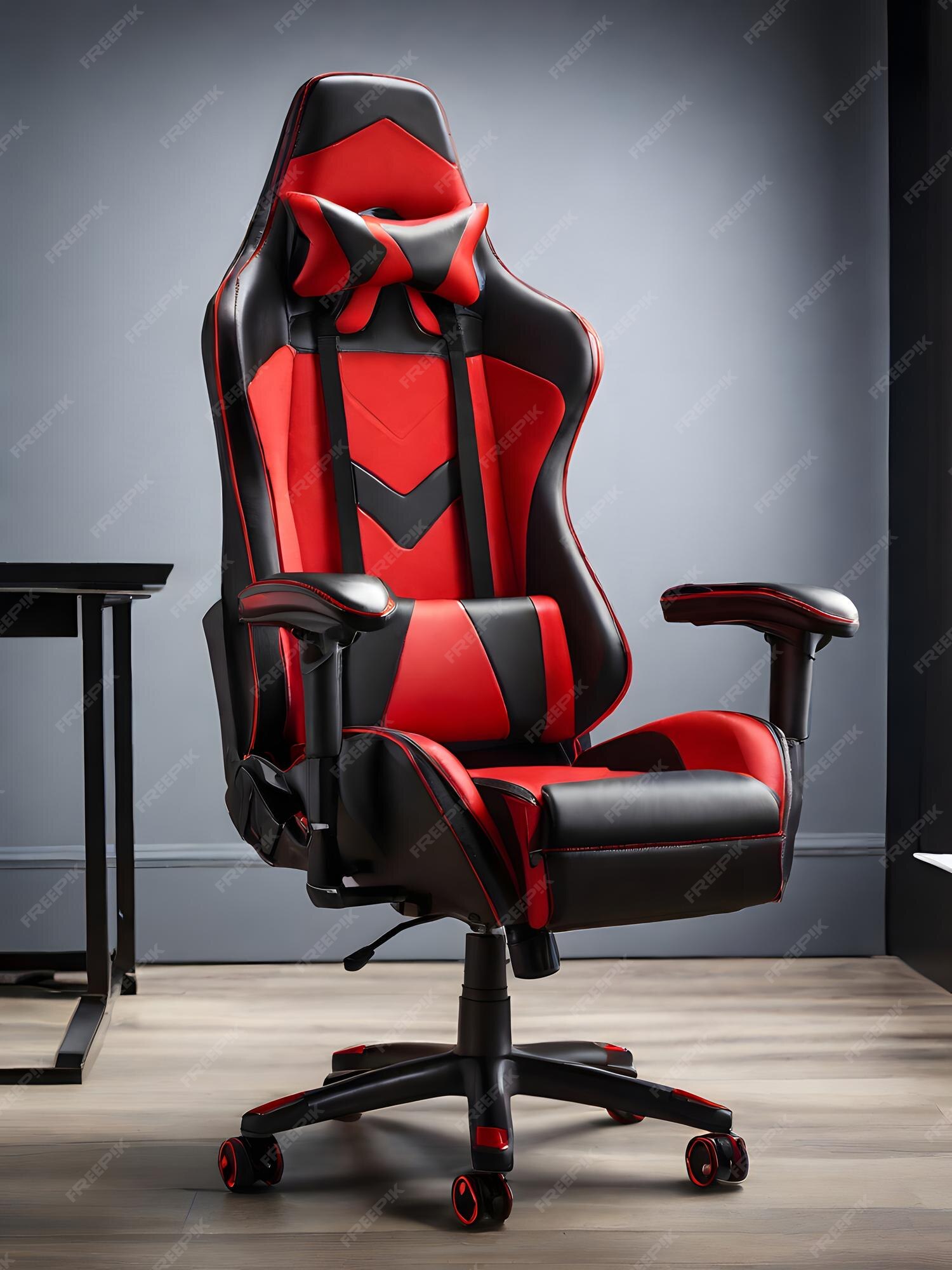 Premium Photo | Red comfortable gaming chair with advertisement background