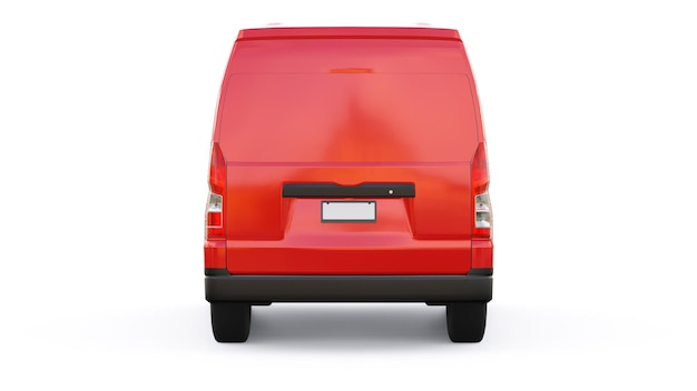 Red commercial van for transporting small loads in the city on a white background Blank body for your design 3d illustration