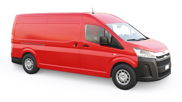 Красный коммерческий фургон для перевозки небольших грузов по городу на белом фоне Пустой кузов для вашего дизайна 3d иллюстрация