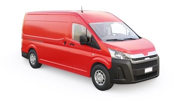 Red commercial van for transporting small loads in the city on a white background Blank body for your design 3d illustration