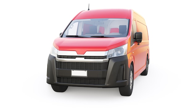 Red commercial van for transporting small loads in the city on a white background Blank body for your design 3d illustration