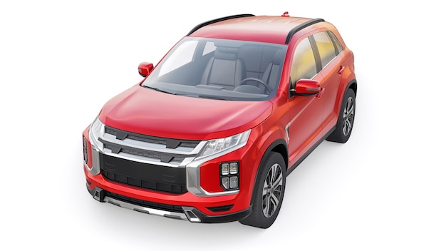 Photo red compact urban suv on a white uniform background with a blank body for your design 3d rendering