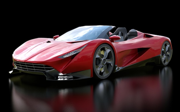 Cabriolet sportivo concettuale rosso per guidare in città e in pista su sfondo nero. rendering 3d.