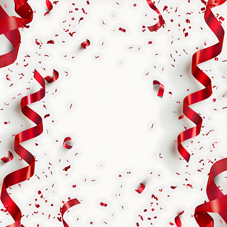 Photo red confetti and ribbons on black background vector illustration