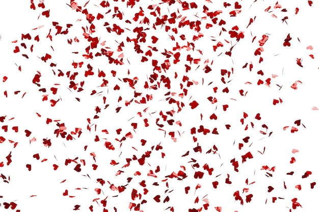 Red confetti in the shape of hearts isolated 3d rendering