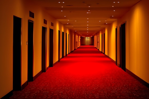 Red corridor in a hotel ai generative art