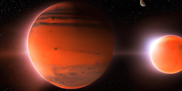 赤い宇宙エネルギー。深宇宙の火星と星