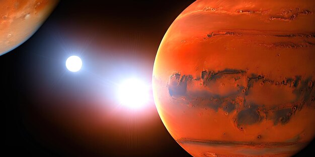 Photo red cosmic energy. mars planet and stars in deep space