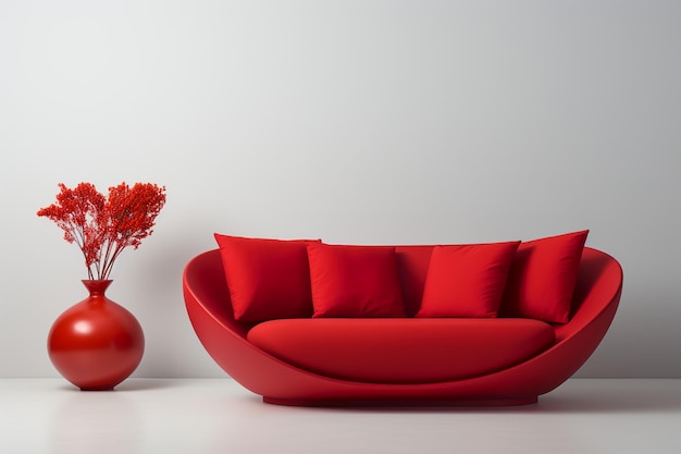 Photo a red couch sits on top of a white background in the style of dramatic use of color functional
