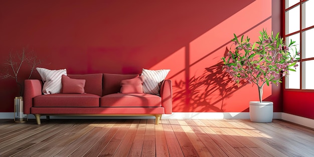 Photo a red couch with a white pillow on it and a red couch