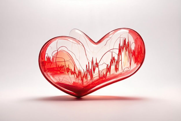 흰색 배경 인공 지능 생성에 내부 펄스가 있는 빨간색 공예 심장 박동