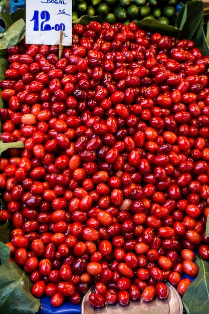 Red cranberry on sale in Turkish street bazaar