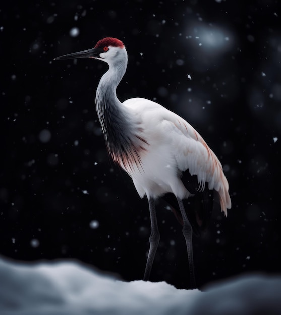 red crane in the snow