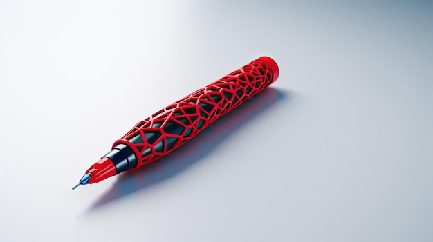 a red crayon with a black and red design.