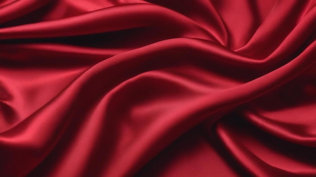 Red crepe satin crumpled or wavy fabric texture crimson blurred