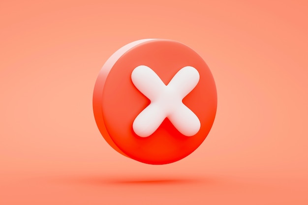 Red Cross Cancel icon button or symbol  on Red background 3D rendering