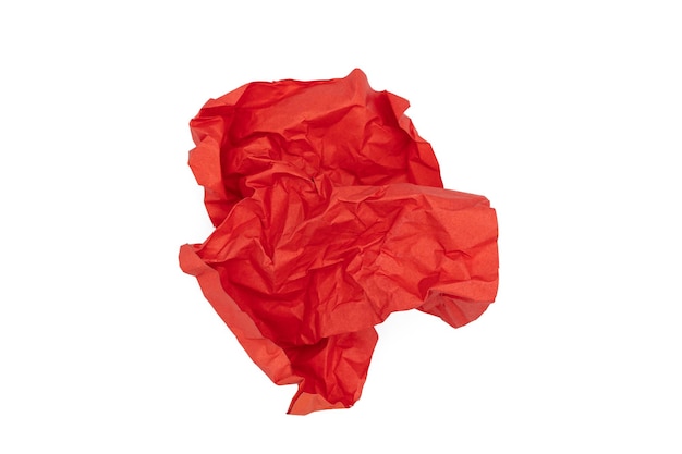 Red crumpled paper isolated on white