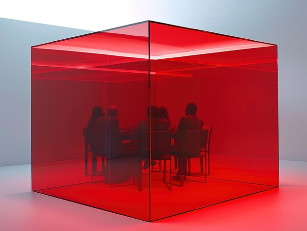 Photo a red cube with people sitting at the table