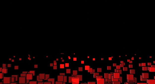 Red cubes on black abstract modern 3d render illustration. Data security concept, ai protection technologies for company, business, corporation, cover, banner.